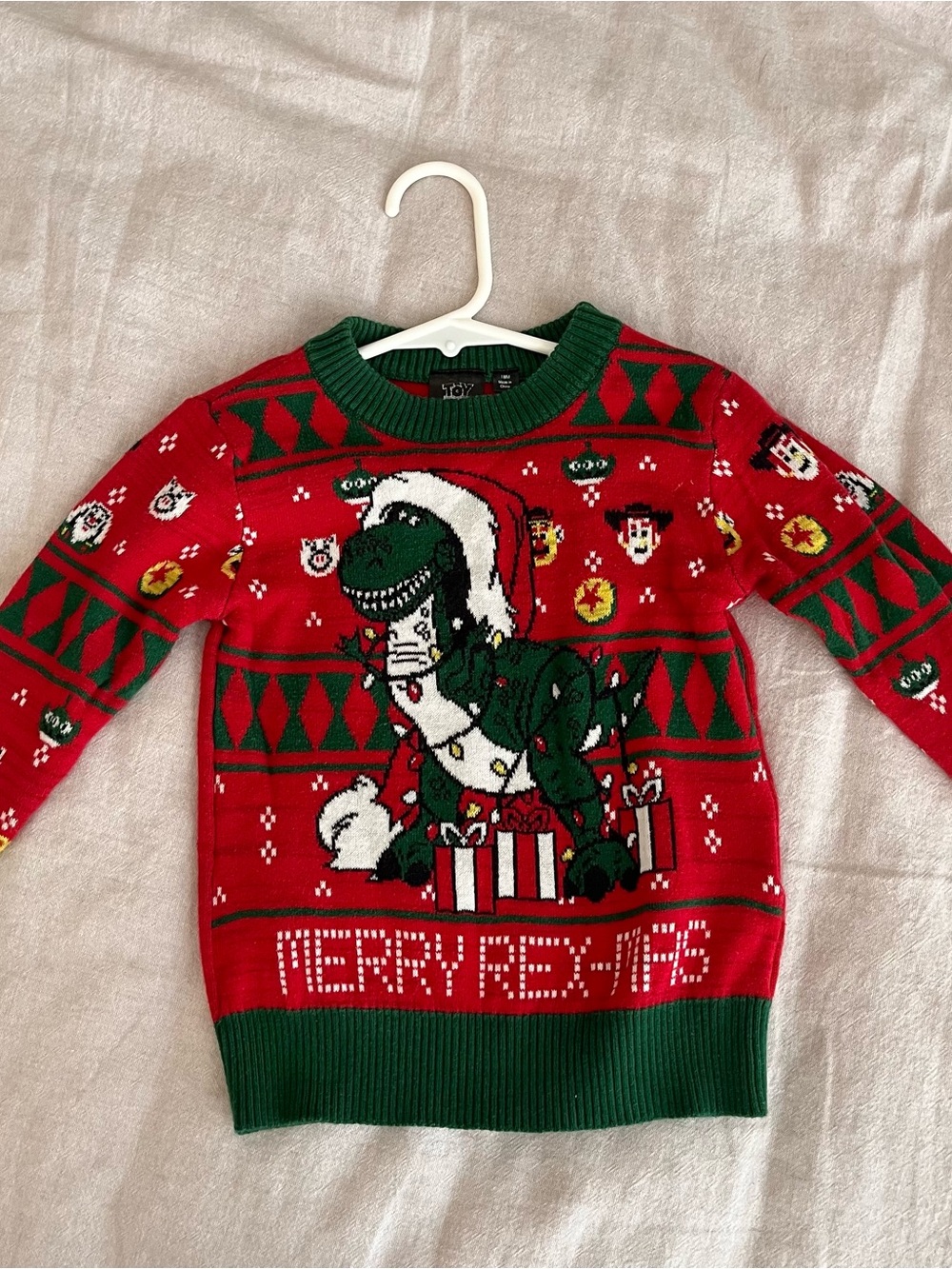 Holiday 'Merry Rex-mas' Red & Green Kids Toy Story Sweater